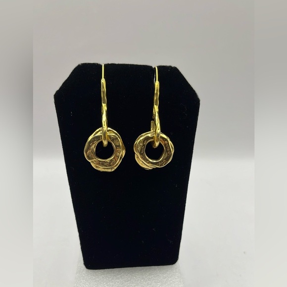 Gold Geometric Minimalist Earrings Shepards Hooks Quality Circular Gold Tone - Picture 4 of 13